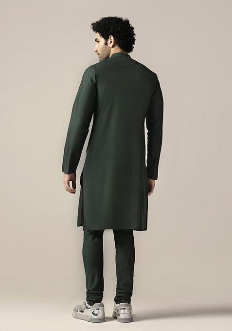 Green Embellished Cotton Blend Kurta Set