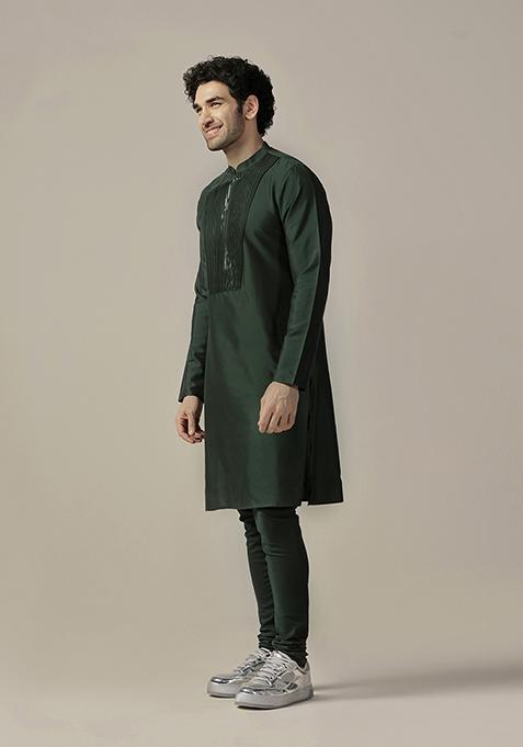 Green Embellished Cotton Blend Kurta Set