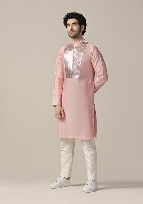 Pink Embellished Cotton Blend Kurta Set