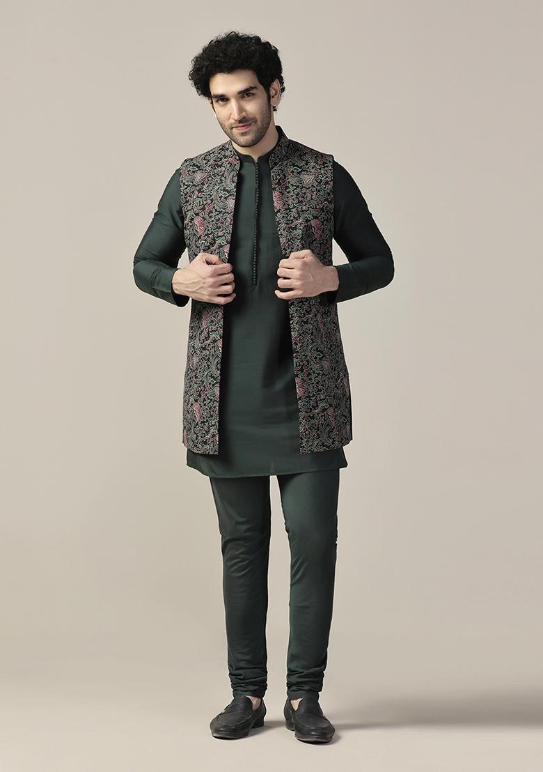 Multicolour Printed Cotton Blend Mid Kurta Jacket Set
