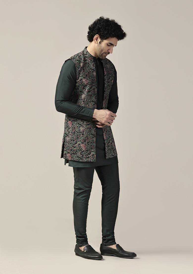 Multicolour Printed Cotton Blend Mid Kurta Jacket Set