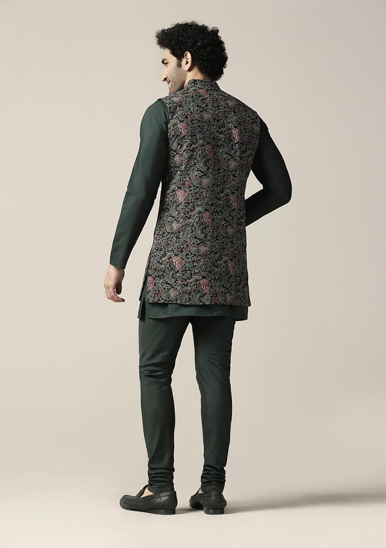 Multicolour Printed Cotton Blend Mid Kurta Jacket Set