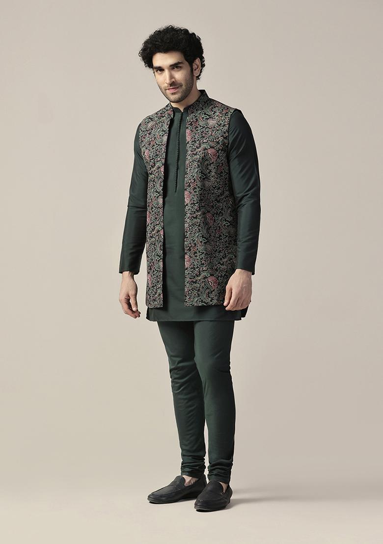 Multicolour Printed Cotton Blend Mid Kurta Jacket Set