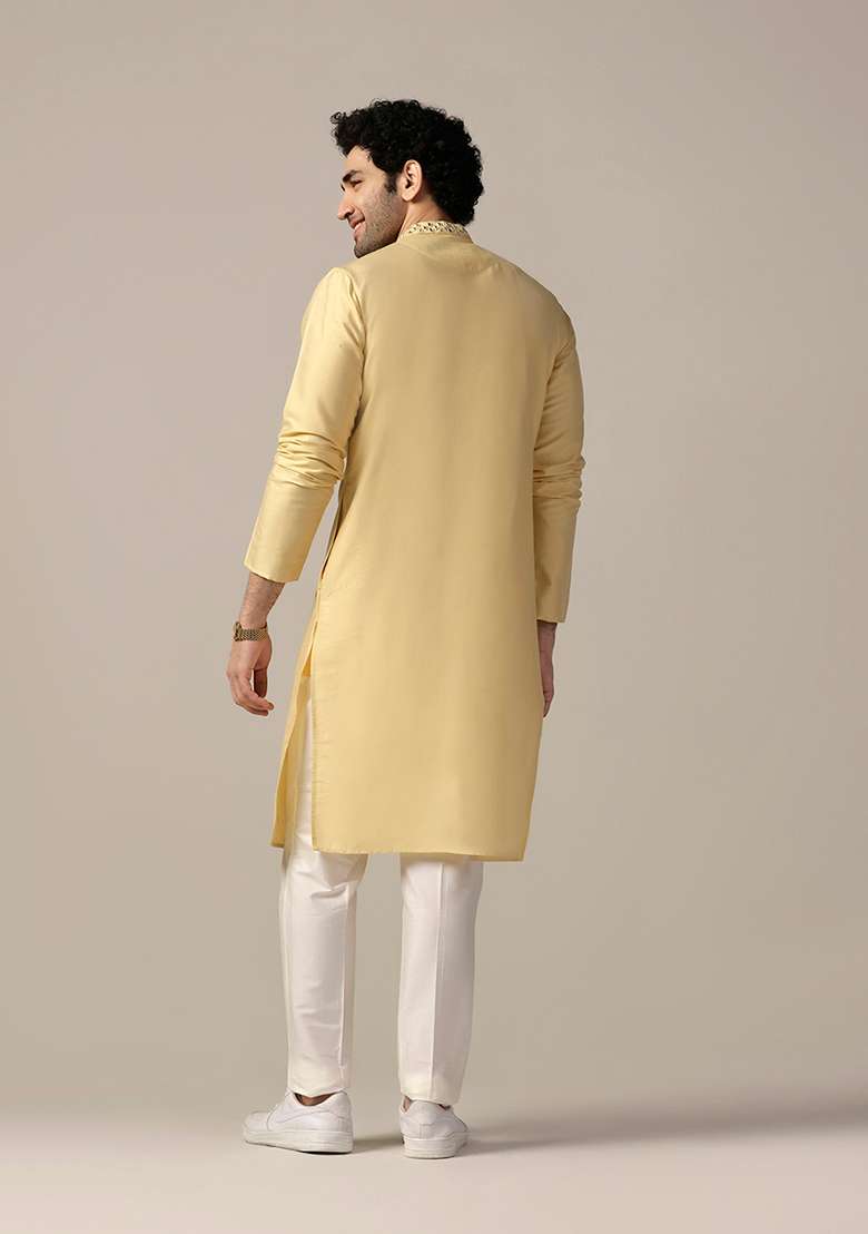 Yellow Embellished Cotton Blend Kurta - Indya
