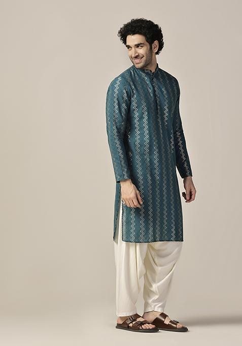 Green Embellished Cotton Kurta