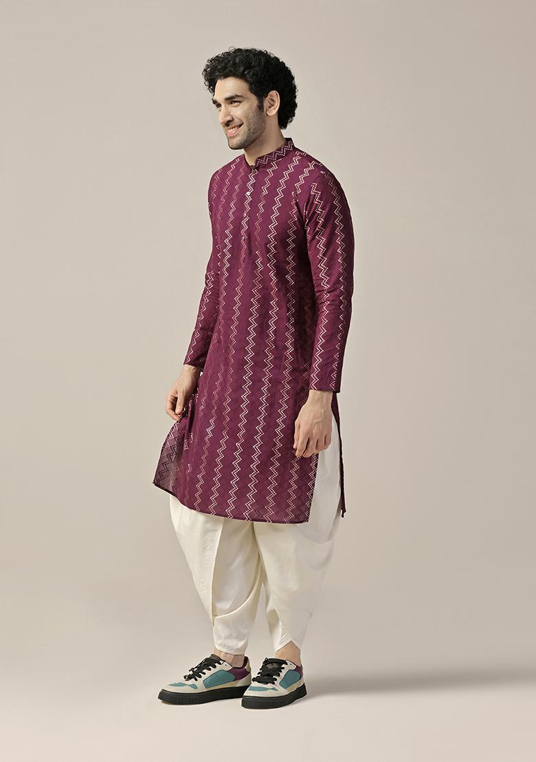 Magenta Embellished Cotton Kurta Set - Indya