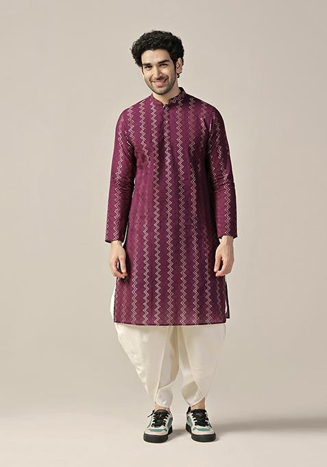 Magenta Embellished Cotton Kurta Set