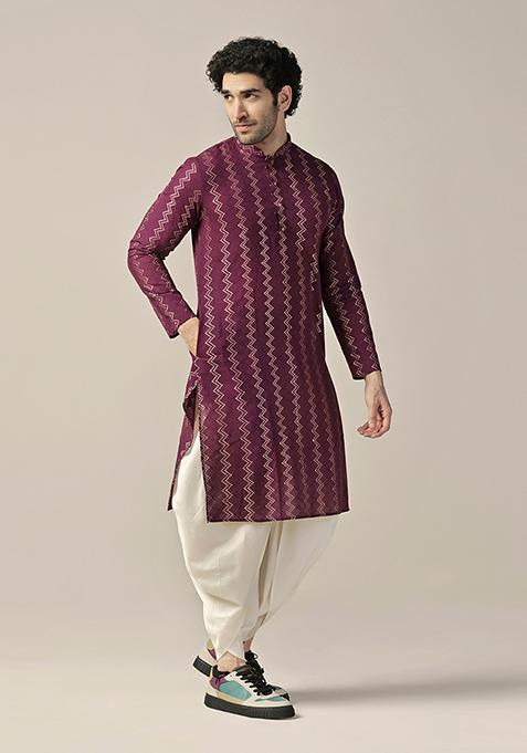 Magenta Textured Cotton Blend Kurta