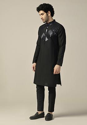 Black Embellished Cotton Blend Kurta