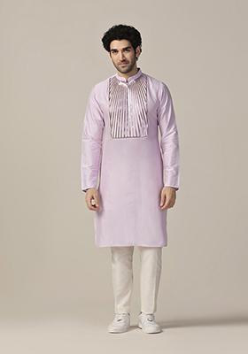 Lavender Embellished Cotton Blend Kurta Set