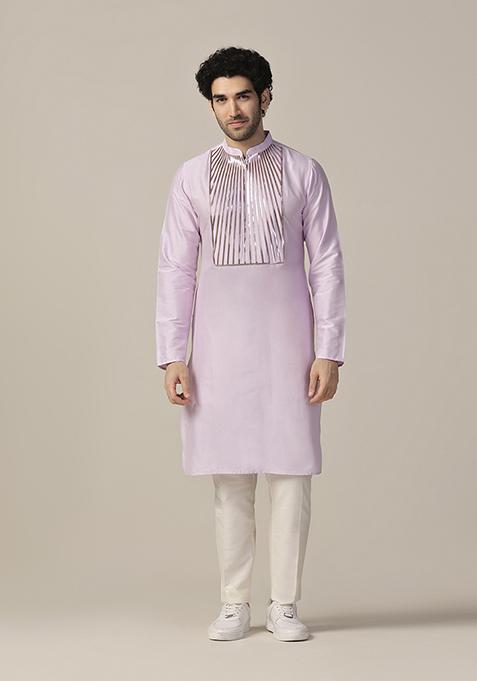 Lavender Embellished Cotton Blend Kurta Set