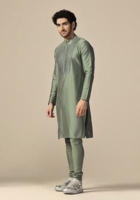 Green Tape Work Embellishment Cotton Blend Kurta