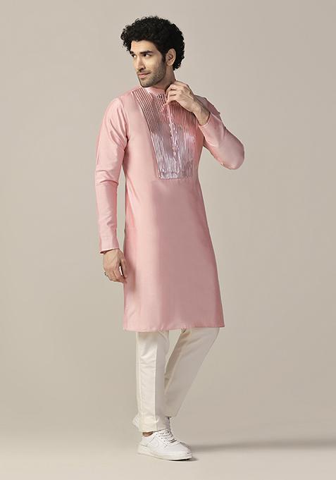 Pink Tape Work Embellishment Cotton Blend Kurta