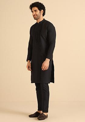 Black Embellished Cotton Blend Kurta Set