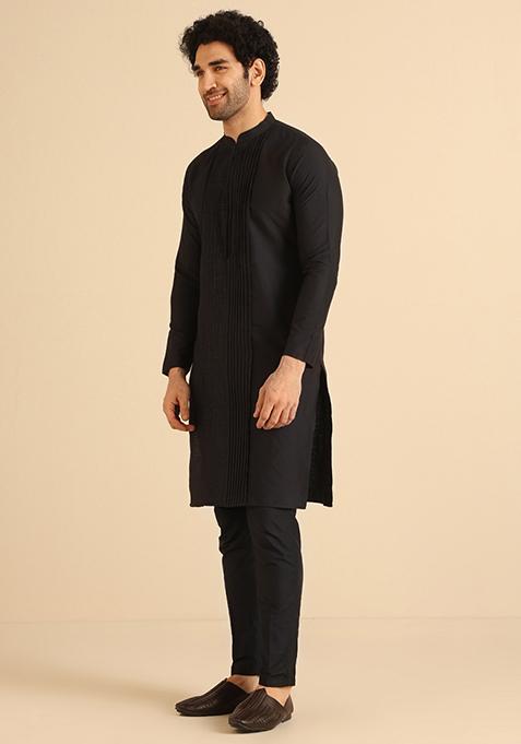 Black Embellished Cotton Blend Kurta Set