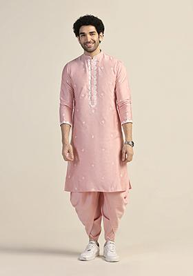 Pink Embroidered Cotton Blend Kurta Set