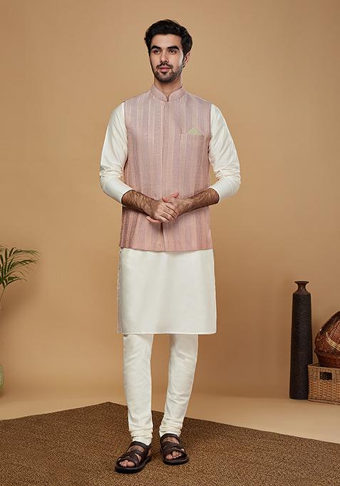 Ombre Embellished Blend Kurta Jacket Set