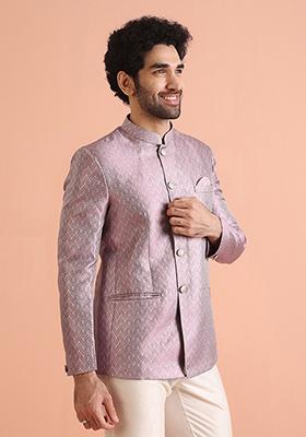 Lilac Woven Design Jacquard Bandhgala