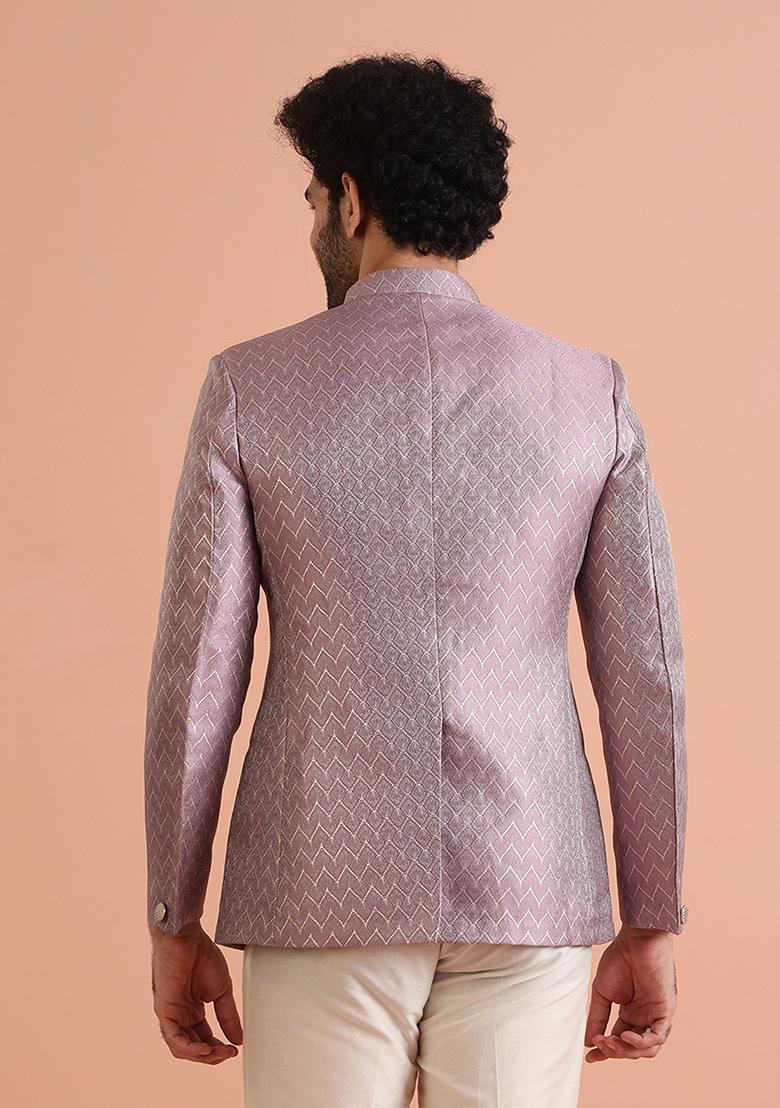 Lilac Woven Design Jacquard Bandhgala