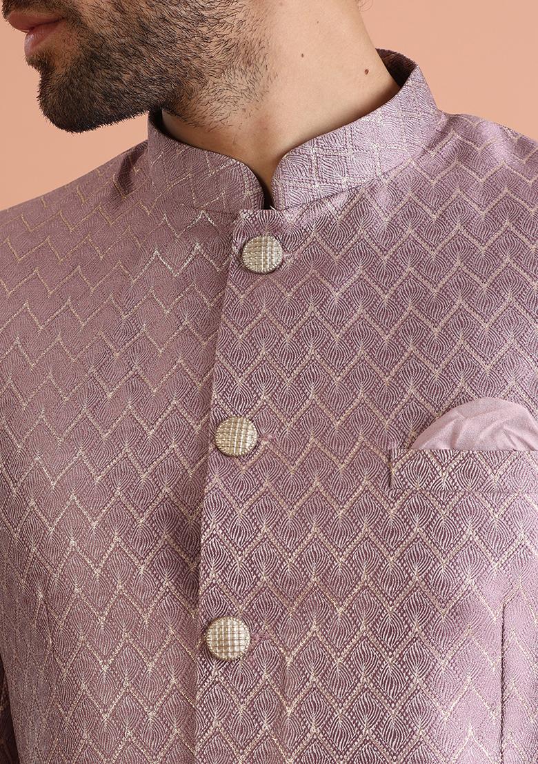 Lilac Woven Design Jacquard Bandhgala