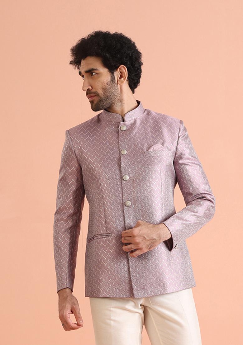 Lilac Woven Design Jacquard Bandhgala