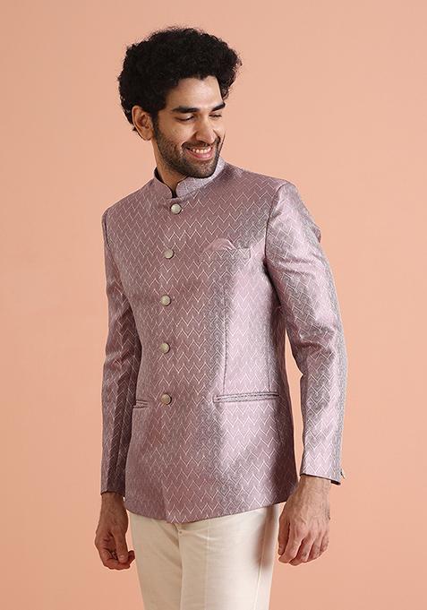 Lilac Woven Design Jacquard Bandhgala