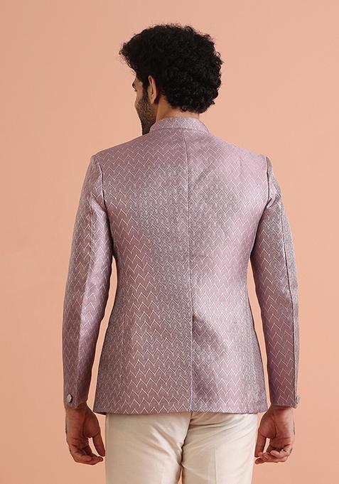 Lilac Woven Design Jacquard Bandhgala