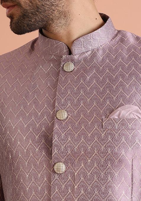 Lilac Woven Design Jacquard Bandhgala