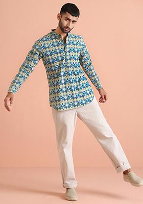 Multicolour Printed Cotton Blend Short Kurta