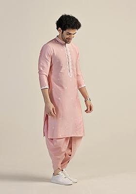 Pink Thread Embroidered Cotton Blend Kurta