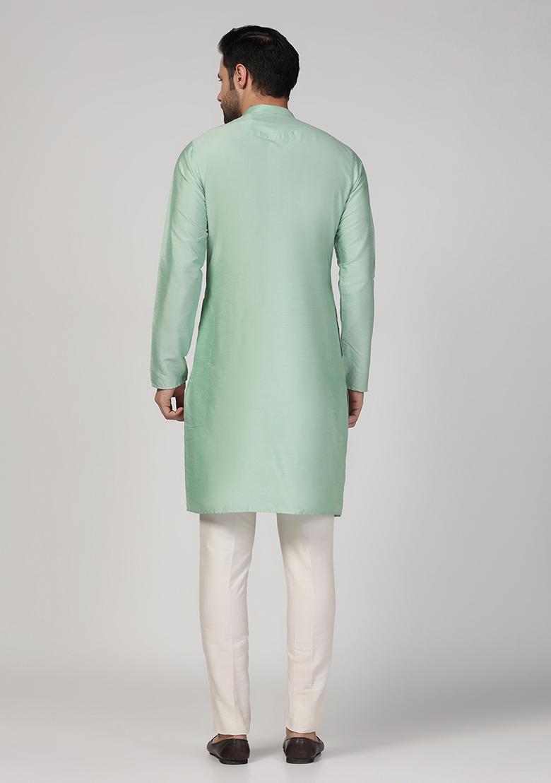 Aqua Green Solid Cotton Blend Mid Kurta Set