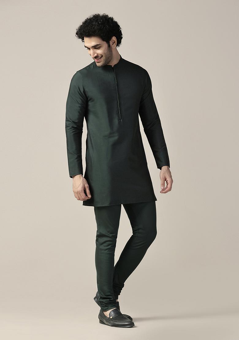 Green Solid Cotton Blend Mid Kurta Set