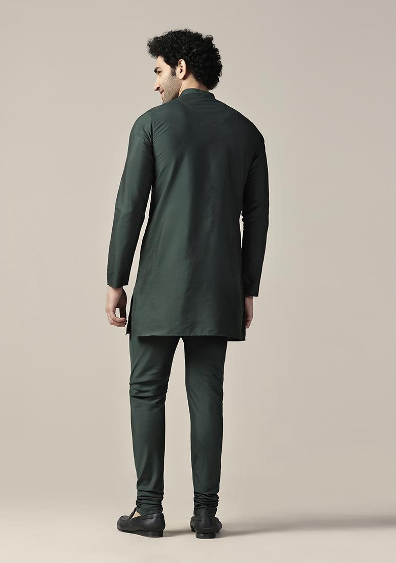 Green Solid Cotton Blend Mid Kurta Set