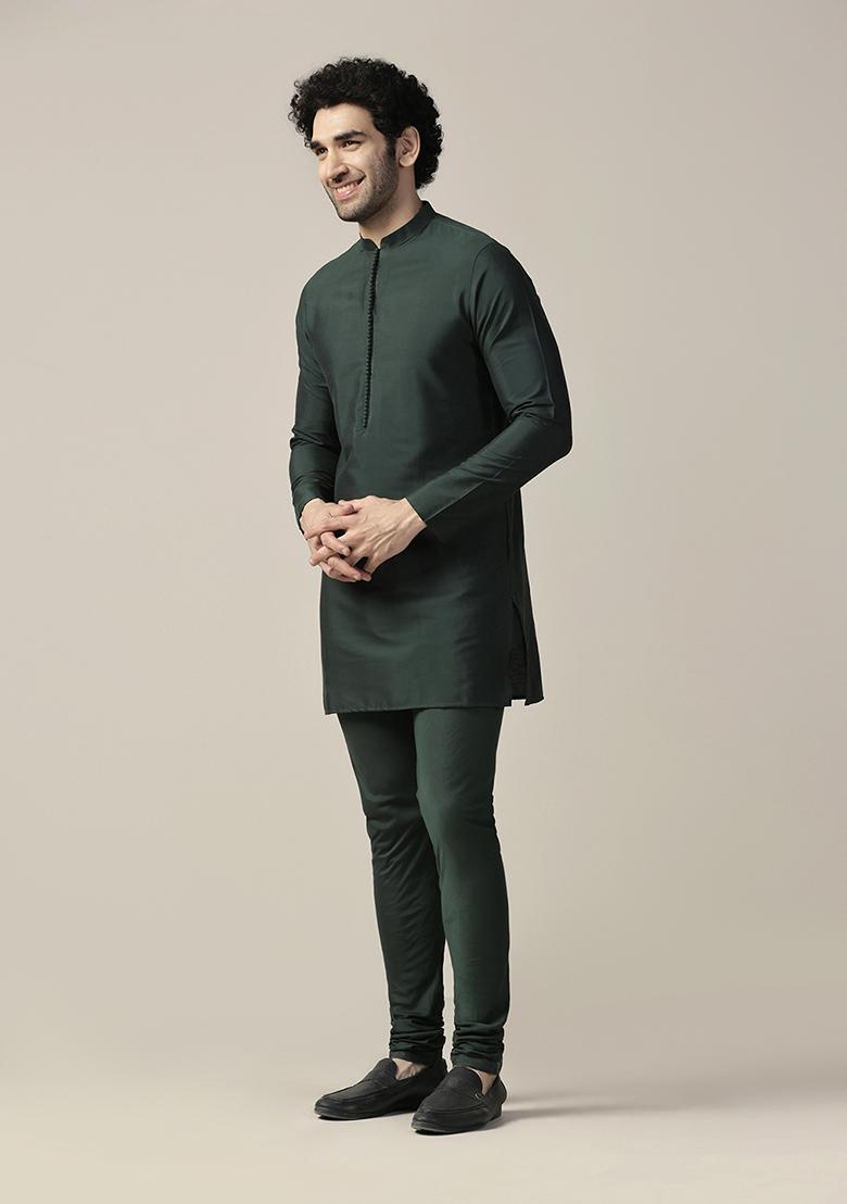 Green Solid Cotton Blend Mid Kurta Set