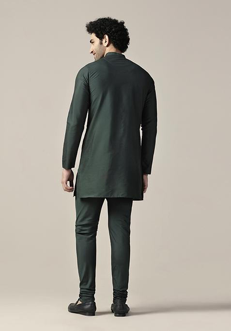 Green Solid Cotton Blend Mid Kurta Set
