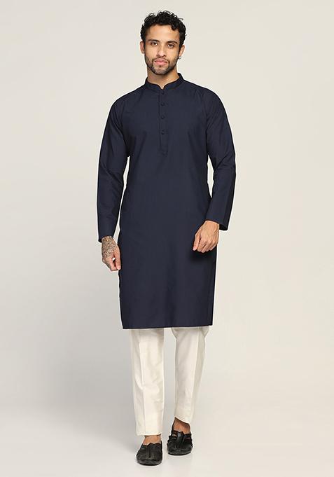 Blue Jacquard Cotton Blend Kurta Set