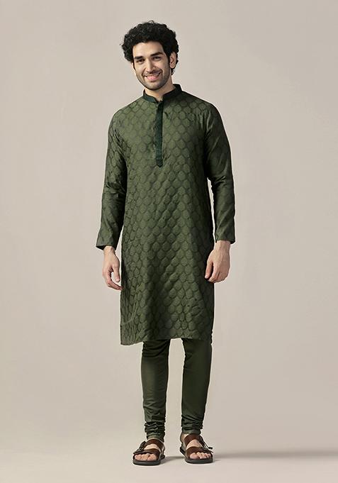 Olive Digital Print Blend Kurta Set