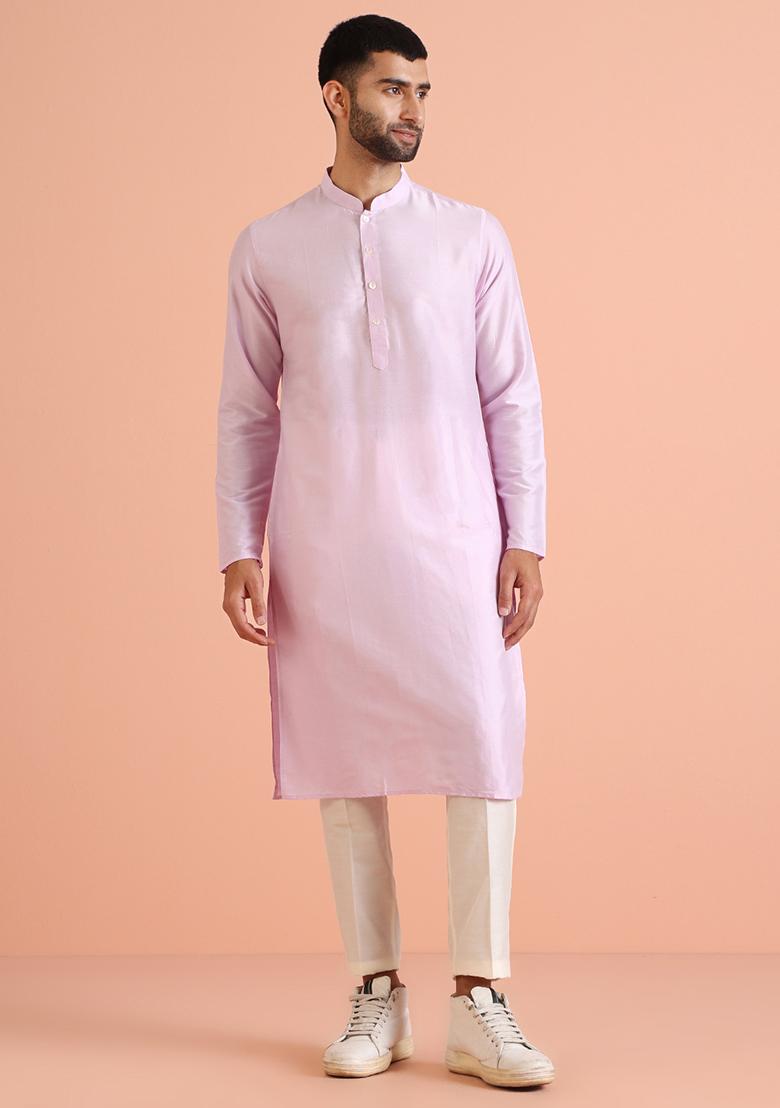 Lilac Textured Silk Blend Jacquard Kurta Sherwani Set