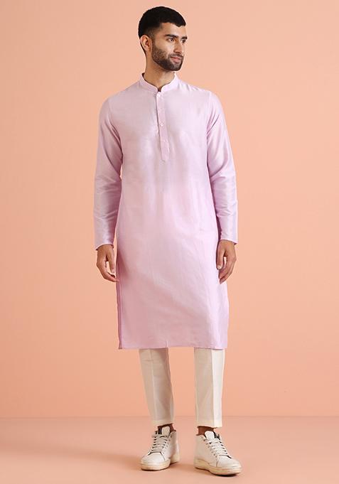 Lilac Textured Silk Blend Jacquard Kurta Sherwani Set
