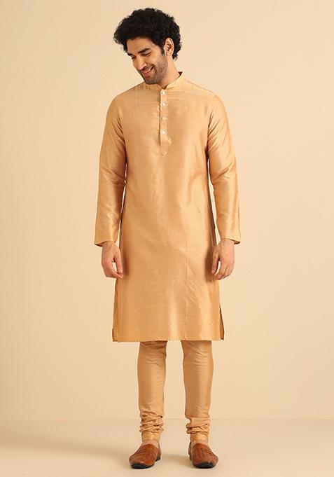 Golden Woven Design Jacquard Kurta Jacket Set