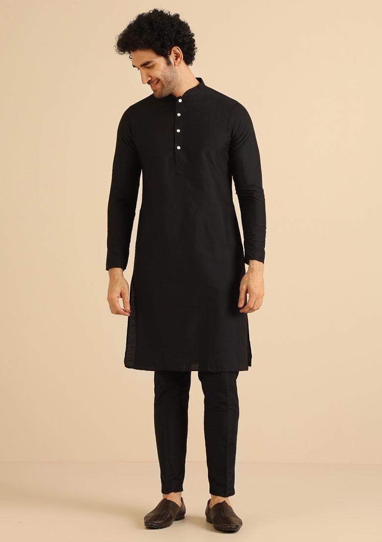 Black And Burgundy Woven Jacquard Silk Blend Jacquard Kurta Sherwani Set