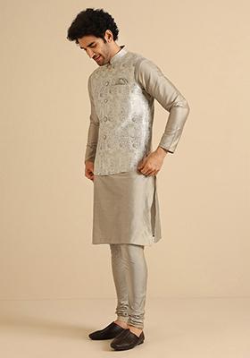 Grey Textured Silk Blend Jacquard Jacket
