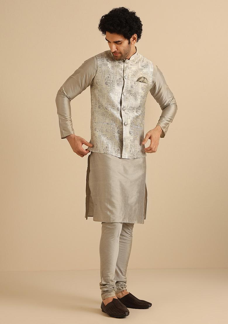 Grey Textured Silk Blend Jacquard Jacket