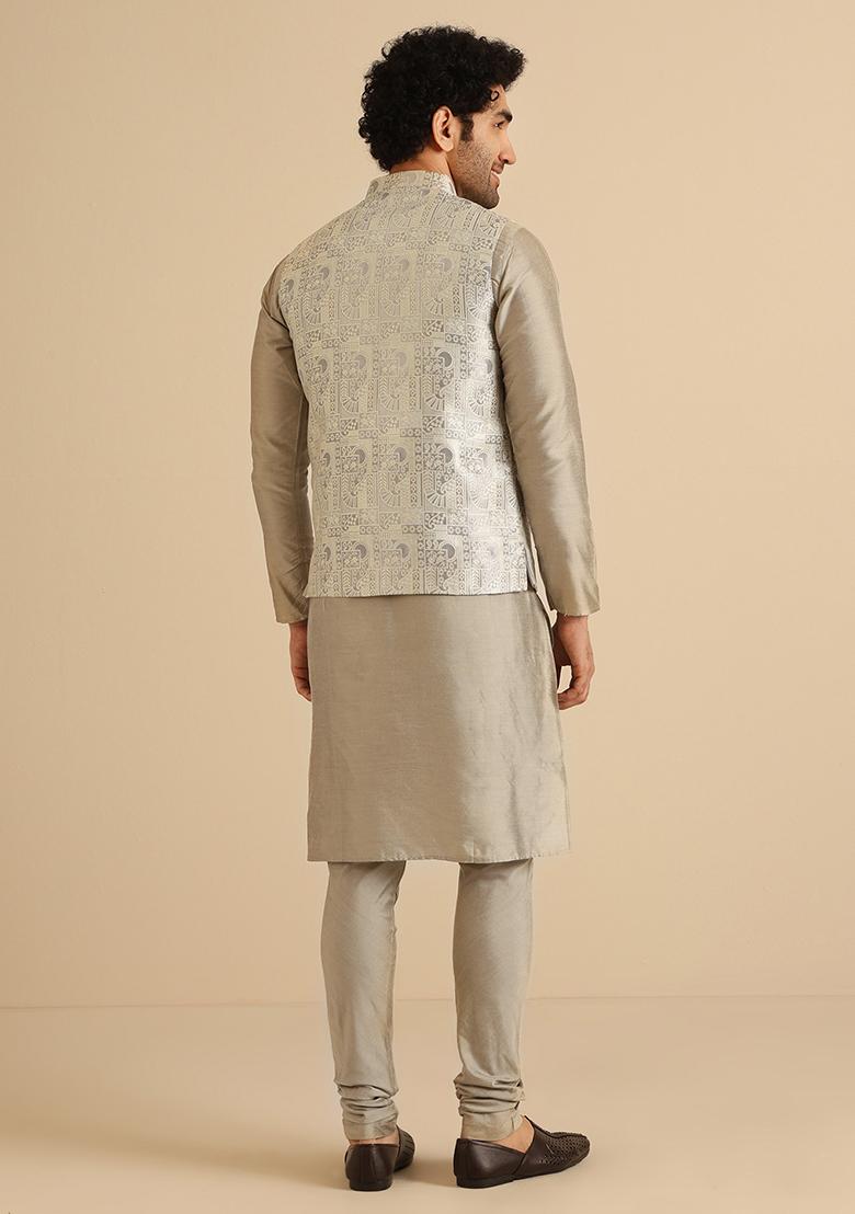 Grey Textured Silk Blend Jacquard Jacket