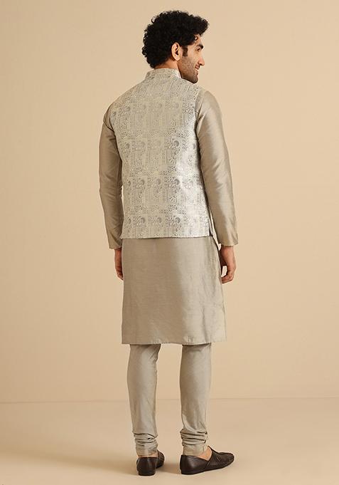 Grey Textured Silk Blend Jacquard Jacket