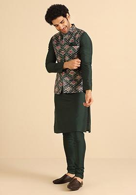 Bottle green Embroidered Silk Blend Jacket