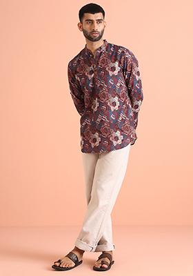 Multicolour Abstract Cotton Blend Short Kurta