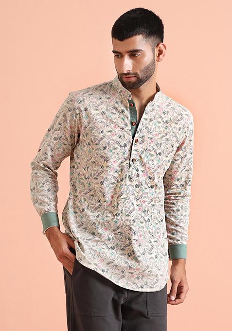 Multicolour Printed Cotton Blend Short Kurta