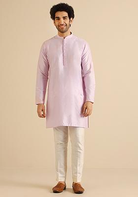 Lavender Solid Cotton Blend Kurta Set