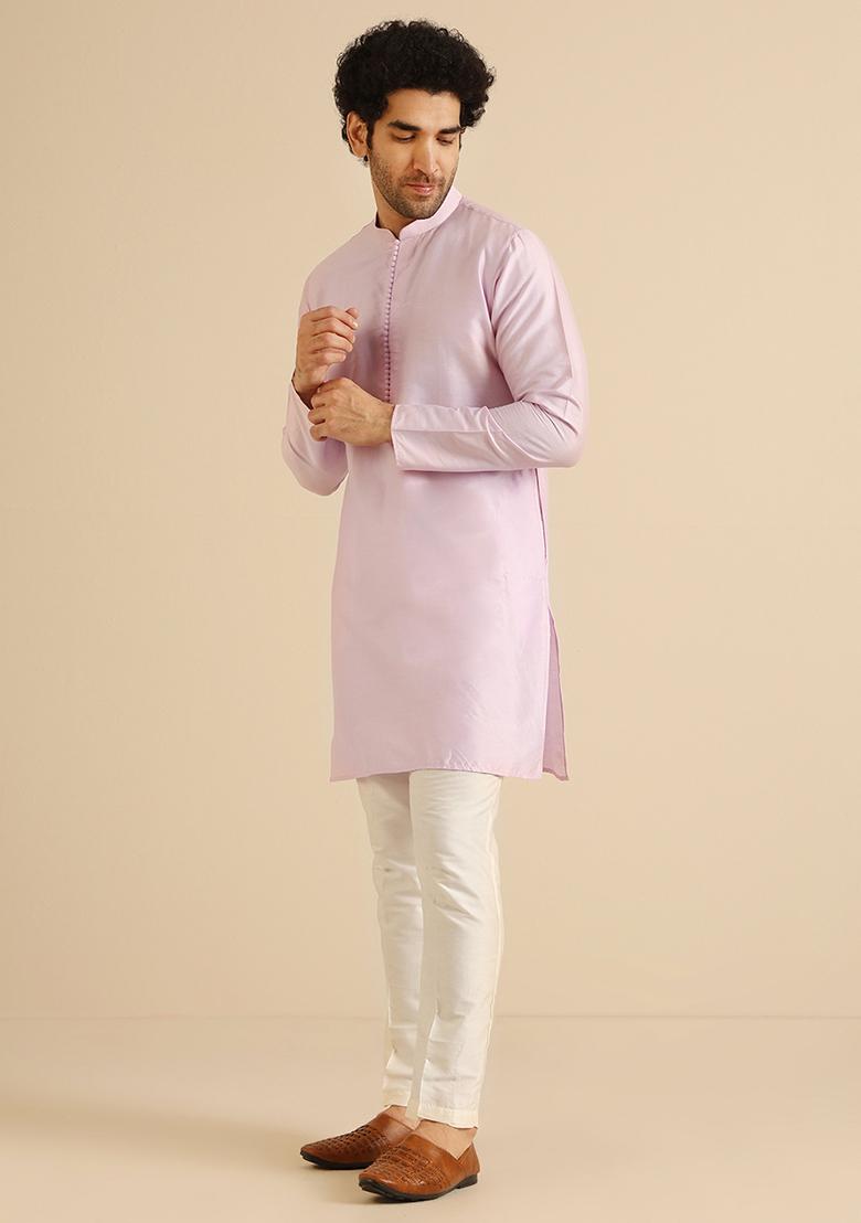 Lavender Solid Cotton Blend Kurta Set - Indya